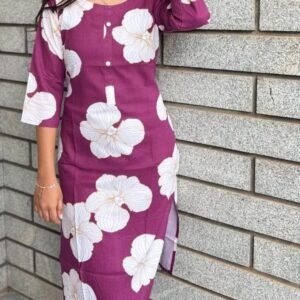 Elegant Floral Printed Rayon Long Kurti for Women – Wine Color | Daily Wear & Office Wear
