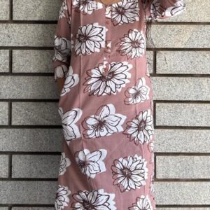 Trendy Floral Printed Rayon Long Kurti for Women – Light Brown / Dusty Pink | Casual & Office Wear