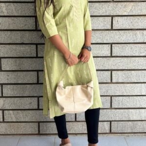 Elegant Light Green Cotton Printed Straight Kurti for Women