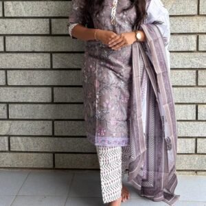 Elegant Floral Printed Cotton Kurta Set with Dupatta for Women