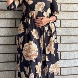 Elegant Black Floral Printed Cotton Kurti with Pant Set for Women